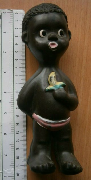 Vintage Rubber Retro Toy Doll Black Face African American Big Foot Boy Banana