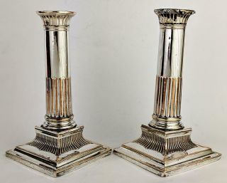 GEORGE III Pair OLD SHEFFIELD PLATE CANDLESTICKS c1780 2