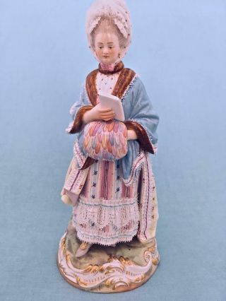 Antique 18th Cent.  Meissen Hand Painted Women Porcelain Figurine Fine Lace