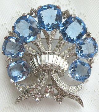 Jomaz Stunning Vintage Light - Blue Pave Rhinestone Stylized Floral Brooch Pin