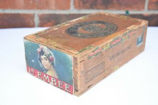 Vintage Wood Cigar Box La Embee Havanna Cigars Club Houae Old Rare Collectible