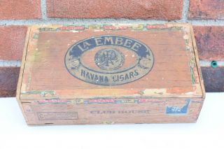 Vintage Wood CIgar Box LA EMBEE Havanna Cigars Club Houae Old rare collectible 2