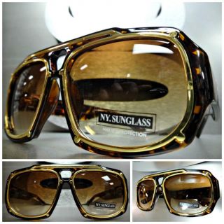 Men Classic Vintage Retro Hip Hop Style Sun Glasses Shades Tortoise & Gold Frame