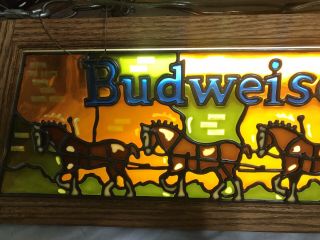 Budweiser Clydesdale Pool Table Light Lamp Vintage Stained Glass Rare 2