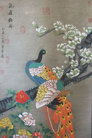 G04j9 Gorgeous Peacocks & Peony Chinese Hanging Scroll