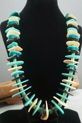 Masterpiece Vintage Handcrafted,  Turquoise,  Jet,  Melon Necklace