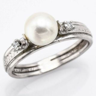 Vintage Platinum Sea Pearl & 0.  10 Tcw Diamond Band Ring 6.  7g Size 8.  75 E/f Si - 1
