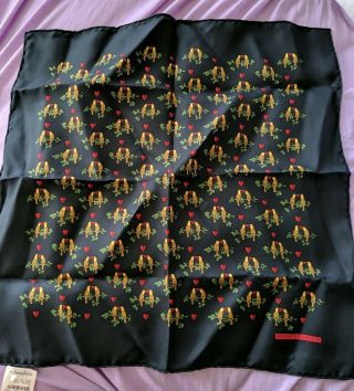 Hermes Paris Vintage Silk Scarf Square Black Heart Birds Neiman Marcus