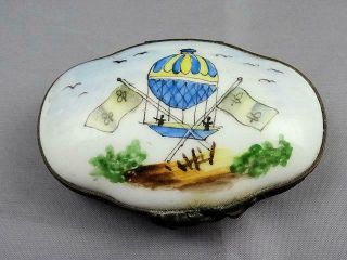 Antique Sevres France Hand Painted Porcelain Trinket Box Hot Air Balloon 1