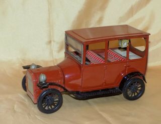 Vintage Large Bandai Japan Tinplate Friction Ford 1915 Toy Automobile Motor Car