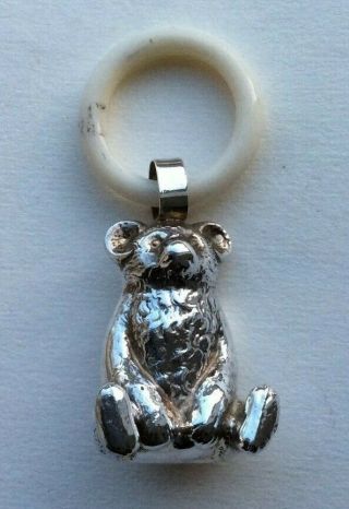 Vintage 925 Solid Sterling Silver Bear Childs Rattle Teether Loop