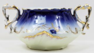 Flow Blue and Gold Sugar Bowl w/o Lid Made in Bavaria 3