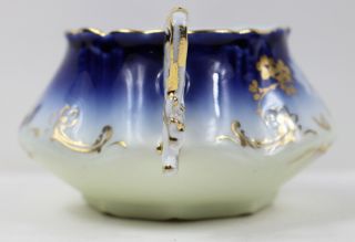 Flow Blue and Gold Sugar Bowl w/o Lid Made in Bavaria 4