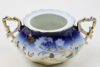 Flow Blue and Gold Sugar Bowl w/o Lid Made in Bavaria 5