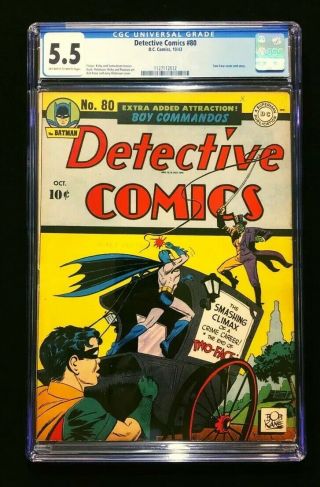 Detective Comics 80 (oct 1943,  Dc) Cgc 5.  5 Ow/w Fn - Batman Two - Face Rare