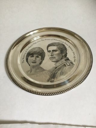 Hallmarked Silver Lady Diana & Prince Of Wales Plate 1981,  8oz Solid Silver