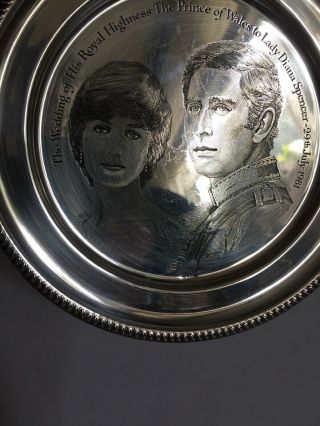 Hallmarked Silver Lady Diana & Prince Of Wales Plate 1981,  8oz Solid Silver 3