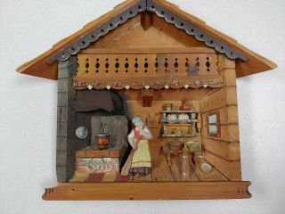 Vintage Hand Carved Wood House Figural Folk Art Diorama Wall Shadow Box 2