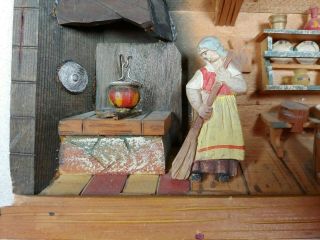 Vintage Hand Carved Wood House Figural Folk Art Diorama Wall Shadow Box 3