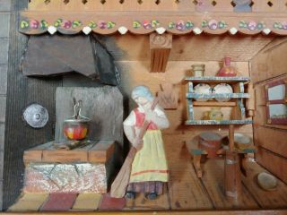 Vintage Hand Carved Wood House Figural Folk Art Diorama Wall Shadow Box 4