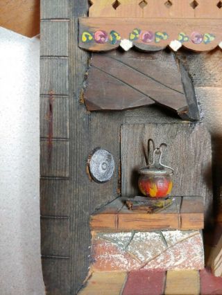 Vintage Hand Carved Wood House Figural Folk Art Diorama Wall Shadow Box 5