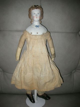 16 inch Antique German Parian Kling Lady Doll w/ 2 dresses & GREAT shoes 7