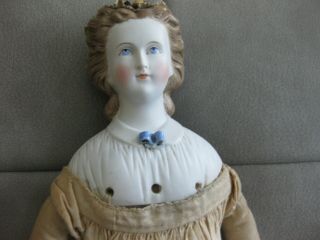 16 inch Antique German Parian Kling Lady Doll w/ 2 dresses & GREAT shoes 8