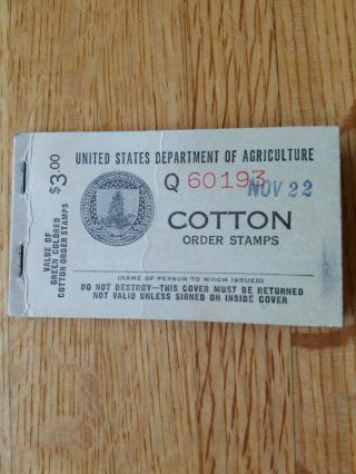 1939 - 40 U.  S.  Cotton Order Stamp Booklet With 13 25 Cent Stamps,  Rare