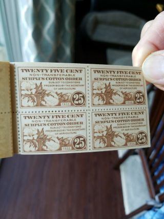 1939 - 40 U.  S.  Cotton Order Stamp booklet with 13 25 cent stamps,  RARE 5