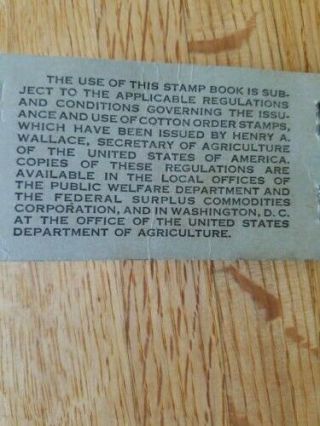 1939 - 40 U.  S.  Cotton Order Stamp booklet with 13 25 cent stamps,  RARE 7