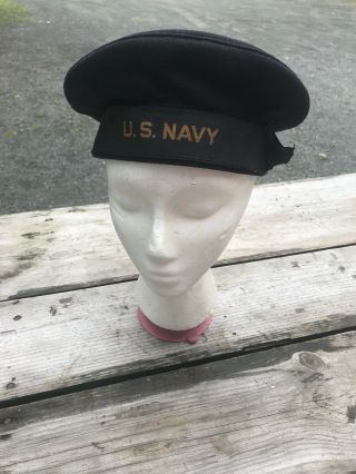 Orig Ww2 Us Navy Blue Wool Uniform Flat Cap Donald Duck Hat Rare Vtg 40s Usn