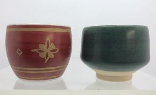 Set of 10 Vtg Signed Japanese Studio Pottery Sake Cups in Wood Box (RF - fr1) 6