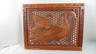 Vintage Hand Carved Wooden Peacock Duck? Wall Hanging Art Plaque 12x14