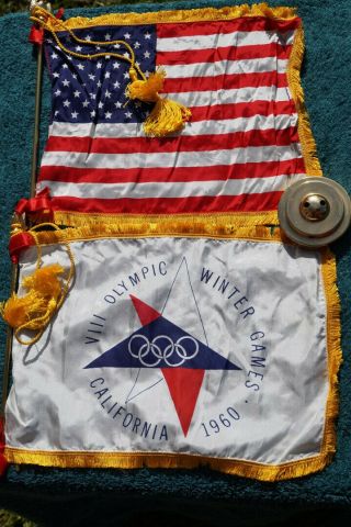 Very Rare Vintage 1960 VIII Winter Olympic Games CA Squaw Valley Desk Flags 2
