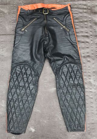 Vintage Bw (bill Walters) Orange & Black Racing Leathers Bmx Pants - Size 34
