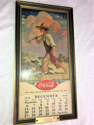 Antique Ca1937 Coca Cola Calendar By N.  C.  Wyeth Framed Presentation Coke