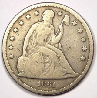 1861 Seated Liberty Silver Dollar $1 - Rare Civil War Date Coin - Low Mintage