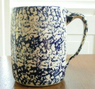Vintage P.  R.  Storie Pottery Co.  Blue Speckled Stoneware Pitcher Large Mug Euc