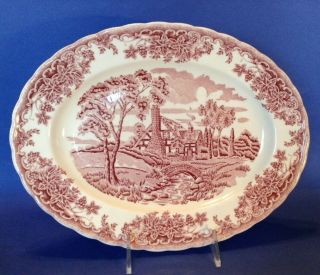 Churchill - The Brook - Large 13 Inch Oval Platter - Pink & White Transferware