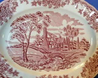 Churchill - The Brook - Large 13 Inch Oval Platter - Pink & White Transferware 2