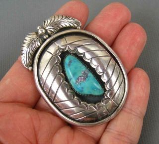 Old Pawn Navajo Sterling Turquoise Coral Reversible Spinner Pendant 36 Grams