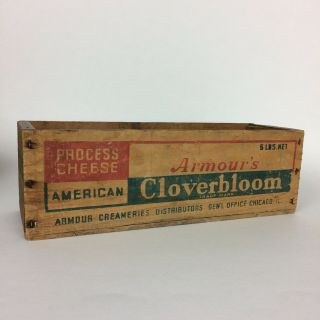 Vintage Antique Wooden 5 Lb.  Process Cheese Box Armour’s Cloverbloom Chicago Il