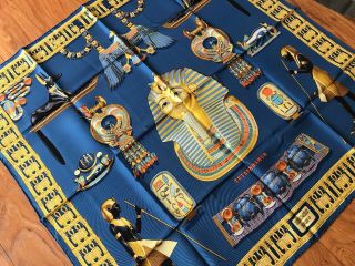 Vintage Hermes Silk Scarf Tutankhamun Egyptian Motif