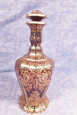 Rare Antique Moser Art Nouveau Ruby Red Cut Glass Vase Overall Gilt 9 1/2 "