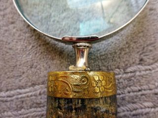 Vintage Decorated Bovine Horn Hand Held Magnifying Glass 2