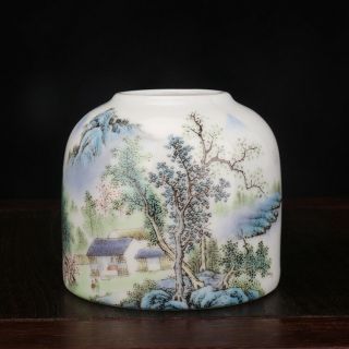Old Chinese Famille - Rose Porcelain Landscape Pot Writing Brush Washer