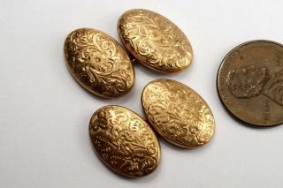 Antique Edwardian English 9k Rose Gold Engraved Oval Cufflinks C1905