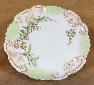 Antique Vintage Porcelain Plate,  France,  Hand Painted,  1894,  Pink Flowers