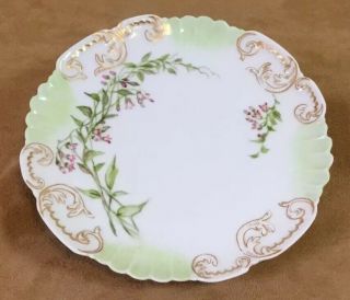Antique Vintage Porcelain Plate,  France,  Hand Painted,  1894,  Pink Flowers 2