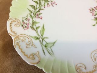 Antique Vintage Porcelain Plate,  France,  Hand Painted,  1894,  Pink Flowers 5